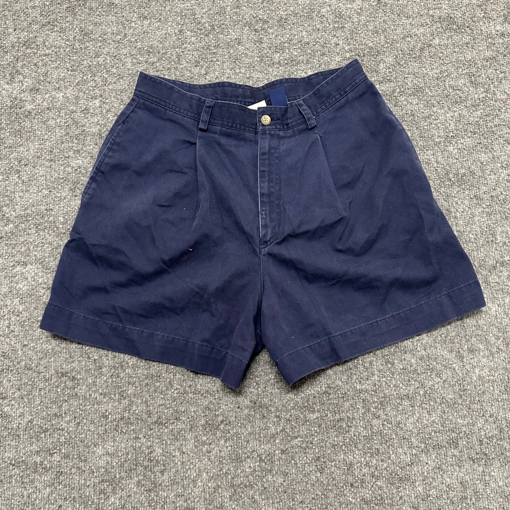 Liz Sport Shorts Womens Size 12 Navy Blue Cotton Pleated Chino High Rise Casual
